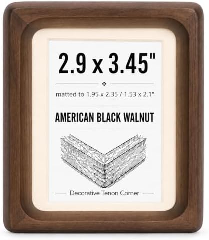 Solid Walnut Picture Frame with Plexiglass, Compatible with Instax Mini & Polaroid Go film, Small Wood Photo Frame with Decorative Joinery Corners, Tabletop Display (Walnut, For 2.1x3.4 / 3.4x2.8 / 2.6x2.1 Photo) by 3Liangthings