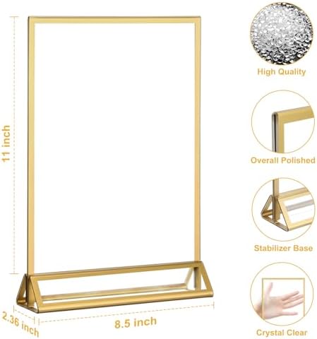 EHWINE 8 Pack Acrylic Sign Holder 8.5 x 11, Gold Double-Sided Display Stand - Image 4