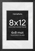 Homeforia 8x12 Black Oak Picture Frame, High-End Wood, 6x8 Mat, Glass by Homeforia