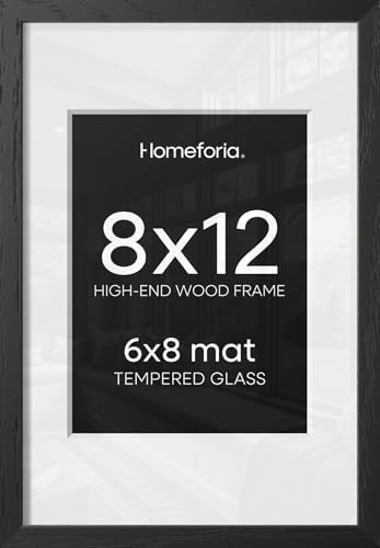 Homeforia 8x12 Black Oak Picture Frame, High-End Wood, 6x8 Mat, Glass by Homeforia