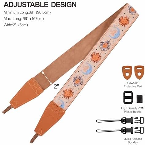 Padwa Lifestyle Tan Sun God Camera Strap - 2" Full Grain Leather Ends Camera Straps for Photographers, Vintage Embroidered Cotton Soft Suede Fabric Padded Strap Quick Release fits All Cameras - Image 6