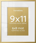 Homeforia 9x11 Gold Picture Frame, High-End Metal, 6x8 Mat, Glass by Homeforia