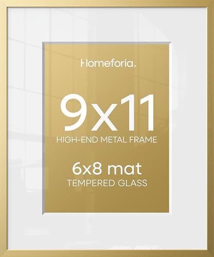 Homeforia 9x11 Gold Picture Frame, High-End Metal, 6x8 Mat, Glass by Homeforia