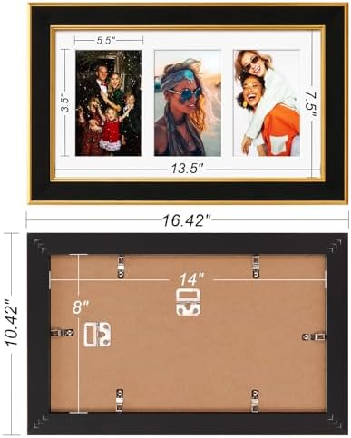 Suede 8x14 Picture Frame Display 3 Opening 4x6 Picture Frames Collage Wall Decor with Mat,Multi Photo Frame for Plexiglass,Wall Decor,1Pack,Black - Image 4