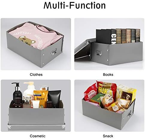SEEKIND Storage Box, Decorative Storage Bins with Lid,3 in 1 Set,Plastic,with Handles,Press-Stud Fastening,Moisture-Proof,Foldable for Space Saving Storage,for Clothes, Cosmetic,Blankets (Grey) … - Image 2