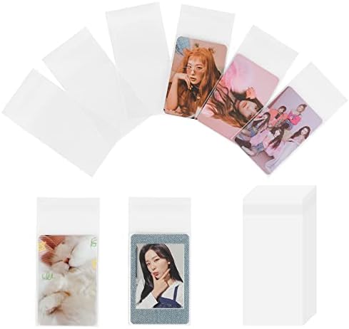 100 Packs Photocard Sleeves, 59 x 90 mm 200 Microns Kpop Clear Sleeves Idol Photo Cards Transparent Protector Trading Cards Shield Cover (Sealable) by Baskiss