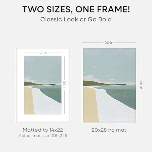 Homeforia 20x28 White Oak Picture Frame, High-End Wood, 14x22 Mat, Glass - Image 2