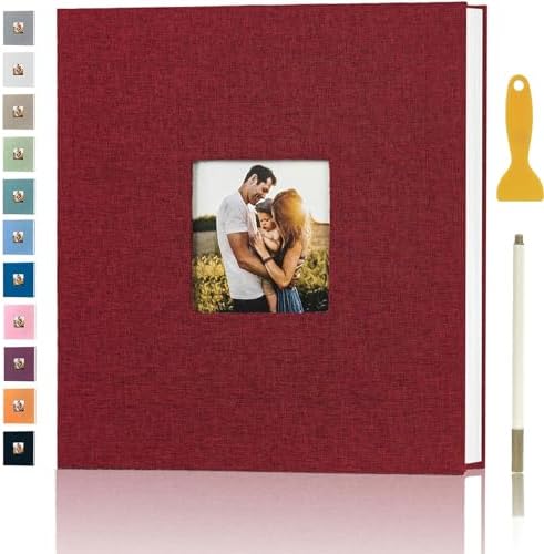 Photo Album Self Adhesive Pages Scrapbook, 13.2x12.8 Red 60 Pages by Aenbuslm
