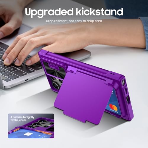 GooseBox for Galaxy S24 Ultra Wallet Case with【RFID Blocking】 Card Holder & Camera Cover & Kickstand, Full Body Shockproof Wallet Case for S24 Ultra 6.8Inch 2024 for Women Men-Purple(Upgraded) - Image 5
