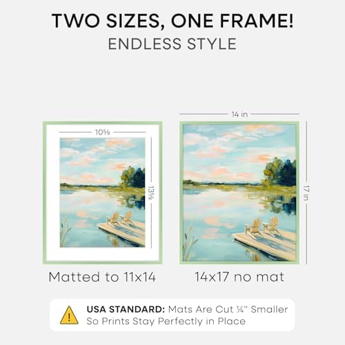 Homeforia 14x17 Green Picture Frame, High-End Metal, 11x14 Mat, Glass - Image 2