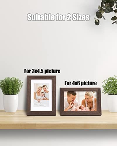 Egofine 4x6 Picture Frames Set of 4, Made of Solid Wood Covered by Plexiglass 3x4.5 and 3.5x5 with Mat or 4x6 without Mat, for Table Top Display and Wall Mounting Photo Frame Brown - Image 5