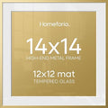 Homeforia 14x14 Gold Picture Frame, High-End Metal, 12x12 Mat, Glass by Homeforia