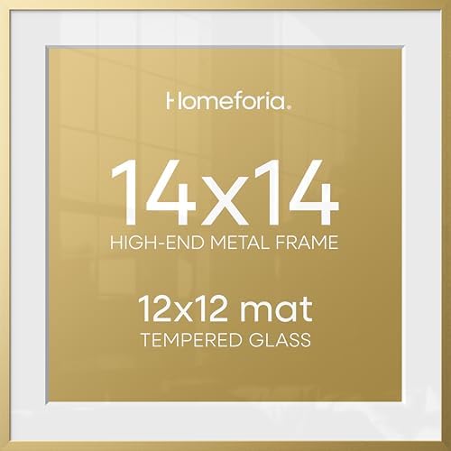 Homeforia 14x14 Gold Picture Frame, High-End Metal, 12x12 Mat, Glass by Homeforia