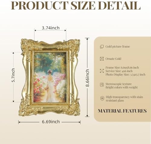 Cuspin 4x6 Vintage Gold Picture Frame, Ornate Antique Resin Photo Frame - Image 5