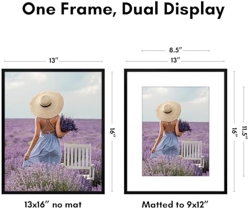 Americanflat 13x16 Picture Frame - Matted to 9x12 - Slim Molding - Black - Image 2