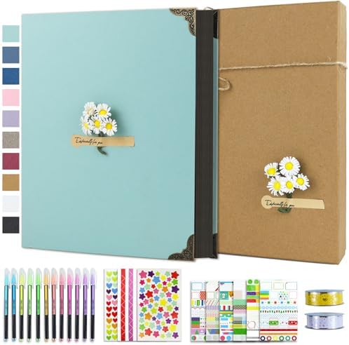 Vienrose DIY Scrapbook Photo Album Kit with Stickers, Pens, Tapes, 60 Pages Hardcover Memory Book, 8.5x11 Inch 3 Ring Binder with Black Pages, Guest Book Gift for Wedding, Travel & Anniversary Green by Vienrose