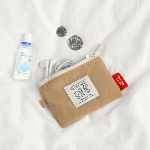 Monolike Happy and Lucky Card Case, Beige - Small Nylon Pouch, Portable Keychain Coin Purse, Waterproof Card Sleeve, Compact Daily Organizer Case - Image 6