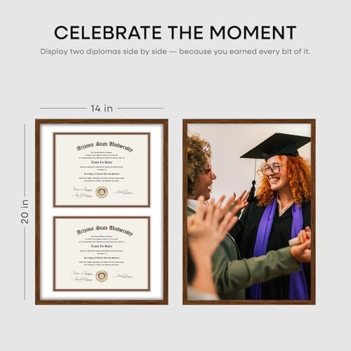 Homeforia 14x20 Brown Oak Diploma Frame, High-End Wood, 8.5x11 Mat, Glass - Image 2