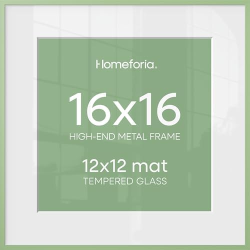 Homeforia 16x16 Green Picture Frame, High-End Metal, 12x12 Mat, Glass by Homeforia