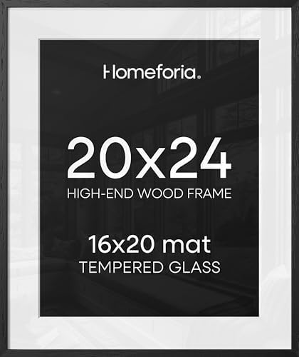 Homeforia 20x24 Black Oak Picture Frame, High-End Wood, 16x20 Mat, Glass by Homeforia