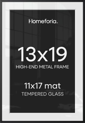 Homeforia 13x19 Black Picture Frame, High-End Metal, 11x17 Mat, Glass by Homeforia