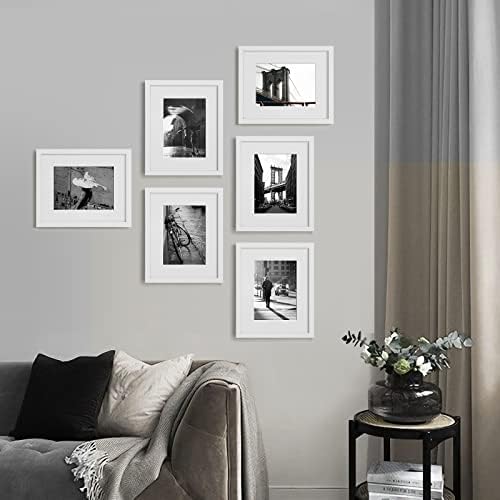 8x10 Picture Frame Set of 6, Display Pictures 5x7 with Mat or 8x10 Without Mat for Tabletop Display and Wall Mounting, White - Image 3