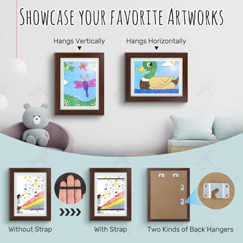 2 Pack 9x12 Front-Opening Kids Artwork Frames Changeable (Walnut) - Image 2