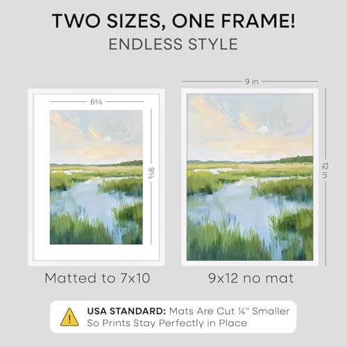 Homeforia 9x12 White Picture Frame, High-End Metal, 7x10 Mat, Glass - Image 2
