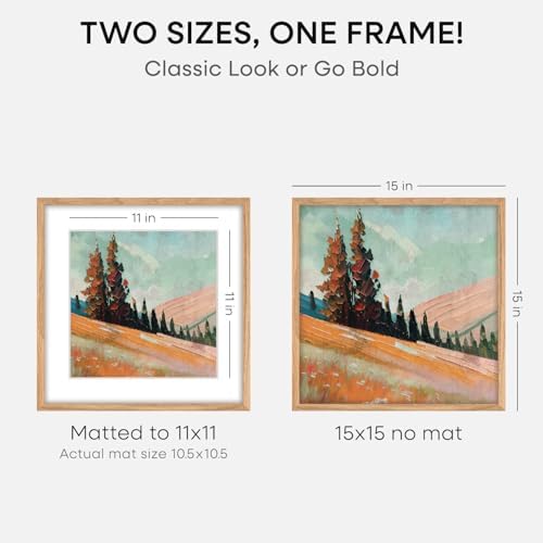 Homeforia 15x15 Natural Oak Picture Frame, High-End Wood, 11x11 Mat, Glass - Image 3