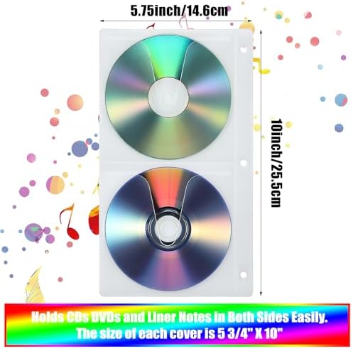 Chuangdi 50 Pcs 4 Disc Clear DVD Poly Sleeves DVD Storage Sleeves 3 Rings Cd Binder Pages 200 Disc Capacity for Binders Only - Image 3