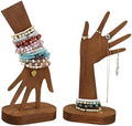 MOOCA 2 Pcs Set Multi-Functional Tabletop or Wall-Mountable Wooden Hand-Shaped Jewelry Display Stand For More Bracelet Storage, Premium Real Wood Sturdy Base, Brown Color by Mooca