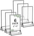Floroom 6 Pack 4x6 Inch Clear Acrylic Sign Holders, Double-Sided Black Display Stand Picture Frames for Table Numbers, Menus, Flyers, Weddings, and Offices by Floroom