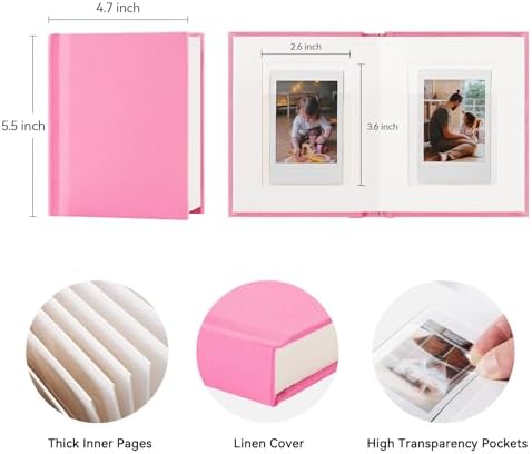 Instax Mini Photo Album with Writing Space, Linen Cover, Pink - Image 2