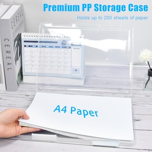SAYEEC Portable Project Case A4 Plastic Transparent File Storage Box for 8.5"x11" Paper Slim Photo Art Craft Storage Container Scrapbook Document Organizer Magazine Protector for Office School (White) - Image 5