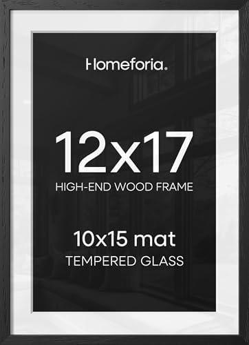 Homeforia 12x17 Black Oak Picture Frame, High-End Wood, 10x15 Mat, Glass by Homeforia