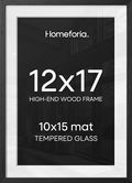 Homeforia 12x17 Black Oak Picture Frame, High-End Wood, 10x15 Mat, Glass by Homeforia