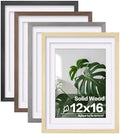 Egofine 12x16 Picture Frame Set of 4, Made of Solid Wood Multicolor Photo Frame Covered by Plexiglass 9x12 and 11x14 with Mat or 12x16 without Mat, for Wall Mounting Mixed Colors by Egofine