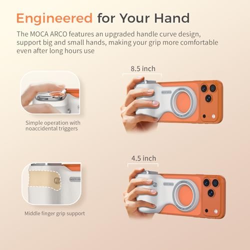 COMITOK Phone Camera Grip MOCA ARCO for Video Recording with Thumb Rest Area Design for iPhone Pro Max, with Enhanced Phone Mount & Detachable Remote for Easy Shooting, Video Call, Support iOS17/18/26 - Image 4
