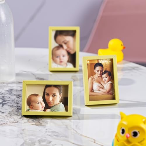 Small Picture Frame 2x3 6 Pack, Magnetic Photo Frames for Fridge and Tabletop Desk Decor, Cute Wallet Size Colored Picture Frames for School Locker, Family Baby Photo, Yellow - Image 5