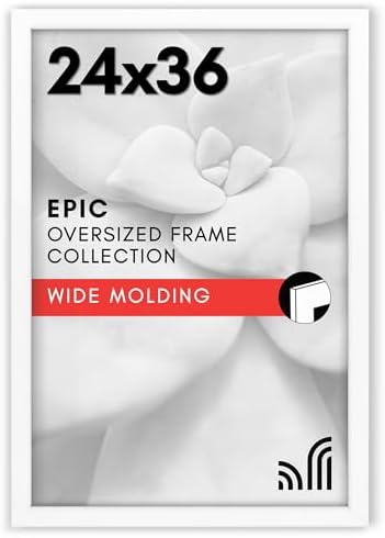 Americanflat 24x36 Poster Frame - White Engineered Wood with Polished Plexiglass - Wide Picture Frame for Vertical or Horizontal Wall Display - Epic Collection - White by Americanflat