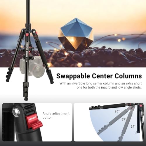 NEEWER Basics 72" / 182 cm Travel Tripod Monopod for Camera, Compact Lightweight Portable Video Recording Stand, Arca Type Ball Head, Cell Phone Holder Compatible with iPhone, Max Load 13.2 lb, TP14B - Image 4
