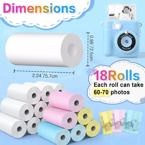 18 Rolls Kids Camera Paper Roll Refill Compatible with Most Instant Print Cameras for Kids BPA Free （2.24"x0.98" ） - Image 4