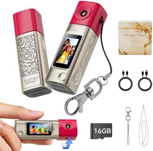 Mini Keychain Digital Camera:2K Digital Mini Camera with 16GB Card,Vintage Keychain Video Camera, 1" HD LCD Display, 400mAh Battery Portable Small Cameras with Elegant Gift Box for Travel,Kids,Gifts by AUCAKUStory