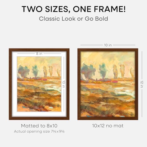 Homeforia 10x12 Brown Oak Picture Frame, High-End Wood, 8x10 Mat, Glass - Image 2