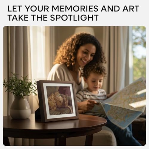 Homeforia 8x8 Brown Oak Picture Frame, High-End Wood, 6x6 Mat, Glass - Image 2