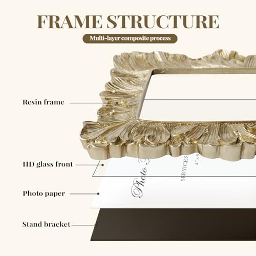 Cuspin Gold Vintage 4x6 Picture Frame Palm Leaf Textured Resin Photo Frame - Image 5