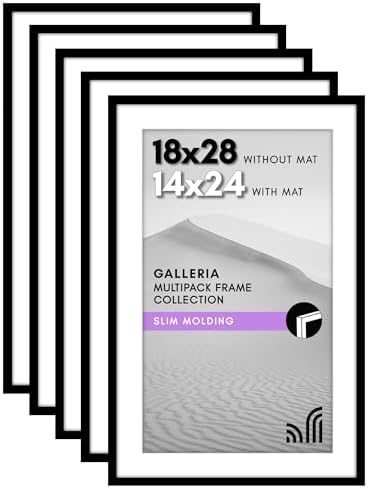 Americanflat 18x28 Poster Frame 5-Pack - Matted to 14x24 - Black by Americanflat