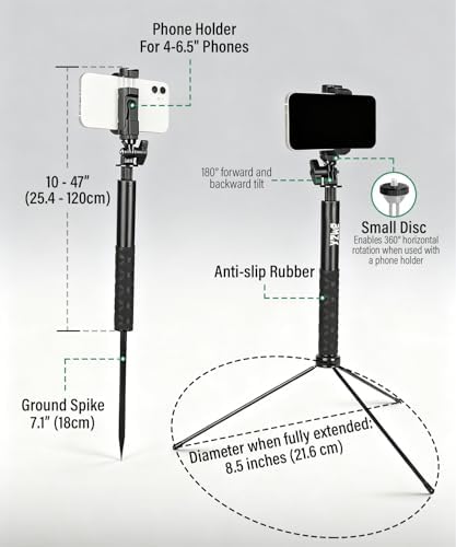 BMZX Golf Tripod Monopod, 47" Selfie Stick for Golf Swing Training & Recording | with Spike, Tripod, Magnetic Phone Holder, 1/4"-20 Screw, Carry Bag | Compatible with iPhones, Android & Cameras - Image 5