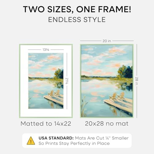 Homeforia 20x28 Green Picture Frame, High-End Metal, 14x22 Mat, Glass - Image 2