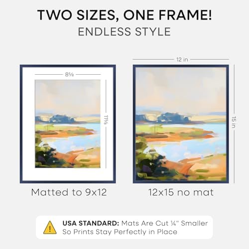 Homeforia 12x15 Blue Picture Frame, High-End Metal, 9x12 Mat, Glass - Image 2